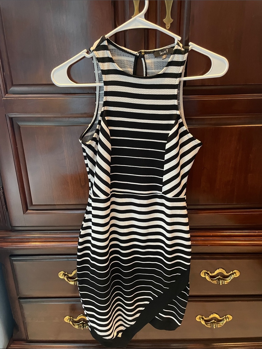 love J Black and White Striped Midi Bodycon Dress